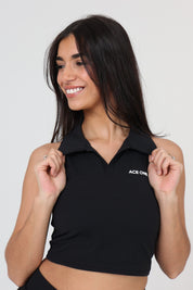Ace One Women's black active tank top  – elegant and functional skirt for padel, tennis or active lifestyle.