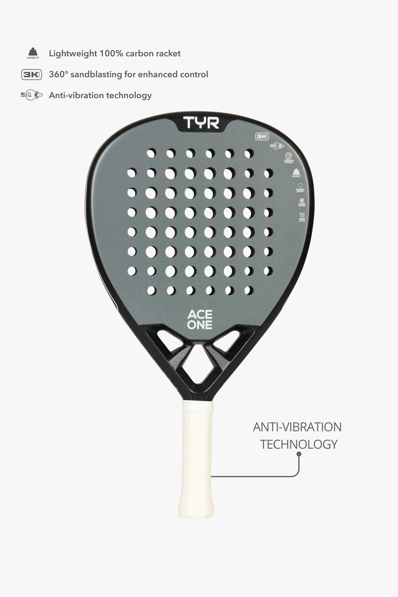 Ace one aesthetic padel racket 3k carbon grey light