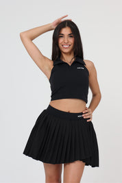 Ace One Women's black padel set with active tank top and skirt – elegant and functional skirt for padel, tennis or active lifestyle.
