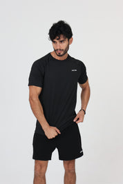 Ace One Black men's athletic t-shirt and short – stretch activewear top with clean design, perfect for court and gym