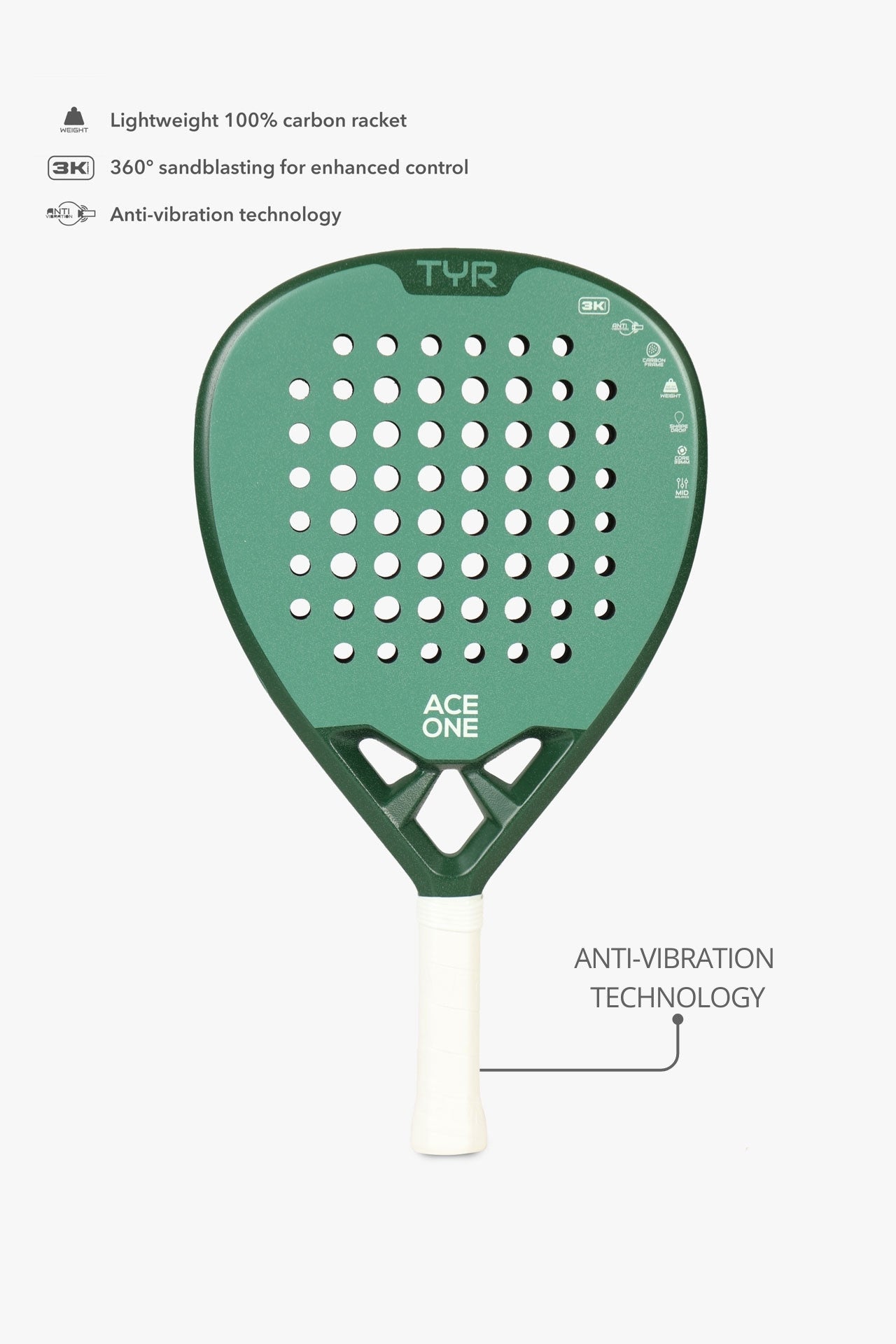 ACE ONE TŸR Green padel racket face view