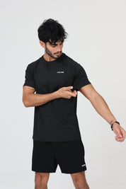 Ace One Black men's active set with fitted t-shirt and short – stretch activewear top with clean design, perfect for court and gym