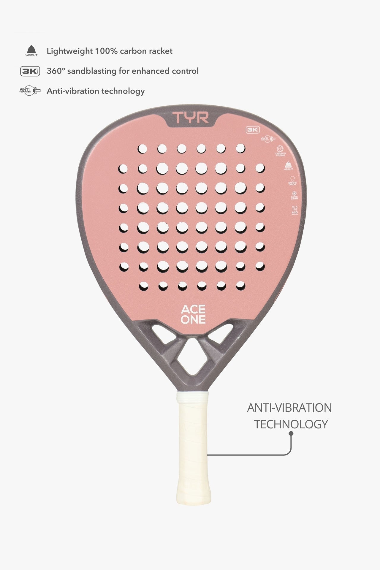ACE ONE TYR Pink Padel Racket, 70% Shock Absorption – Ace One