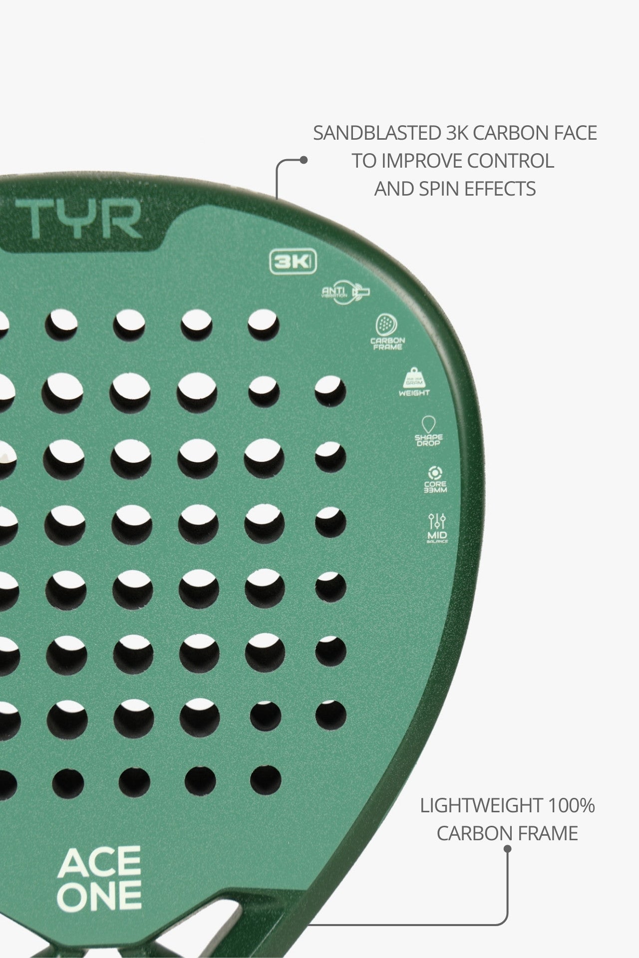 ACE ONE TŸR Green padel racket side profile