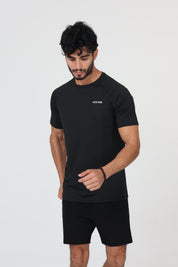 Ace One Black active set with fitted t-shirt and short – stretch activewear top with clean design, perfect for court and gym