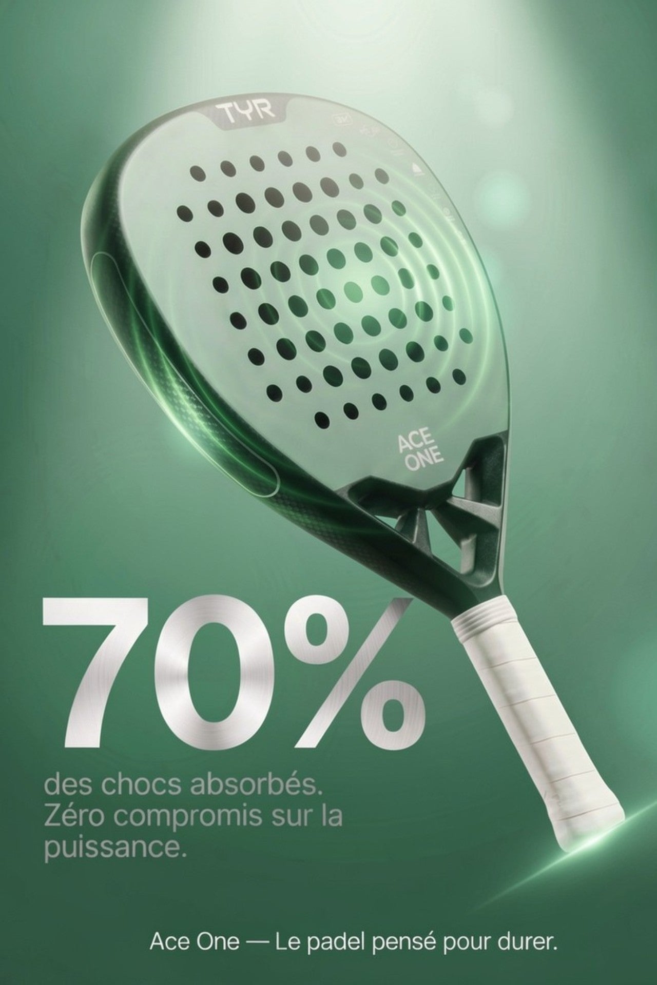 ACE ONE TYR Green Padel Racket, 70% Shock Absorption – Ace One