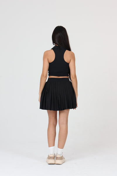 ACE ONE black padel skirt back view showing pleats