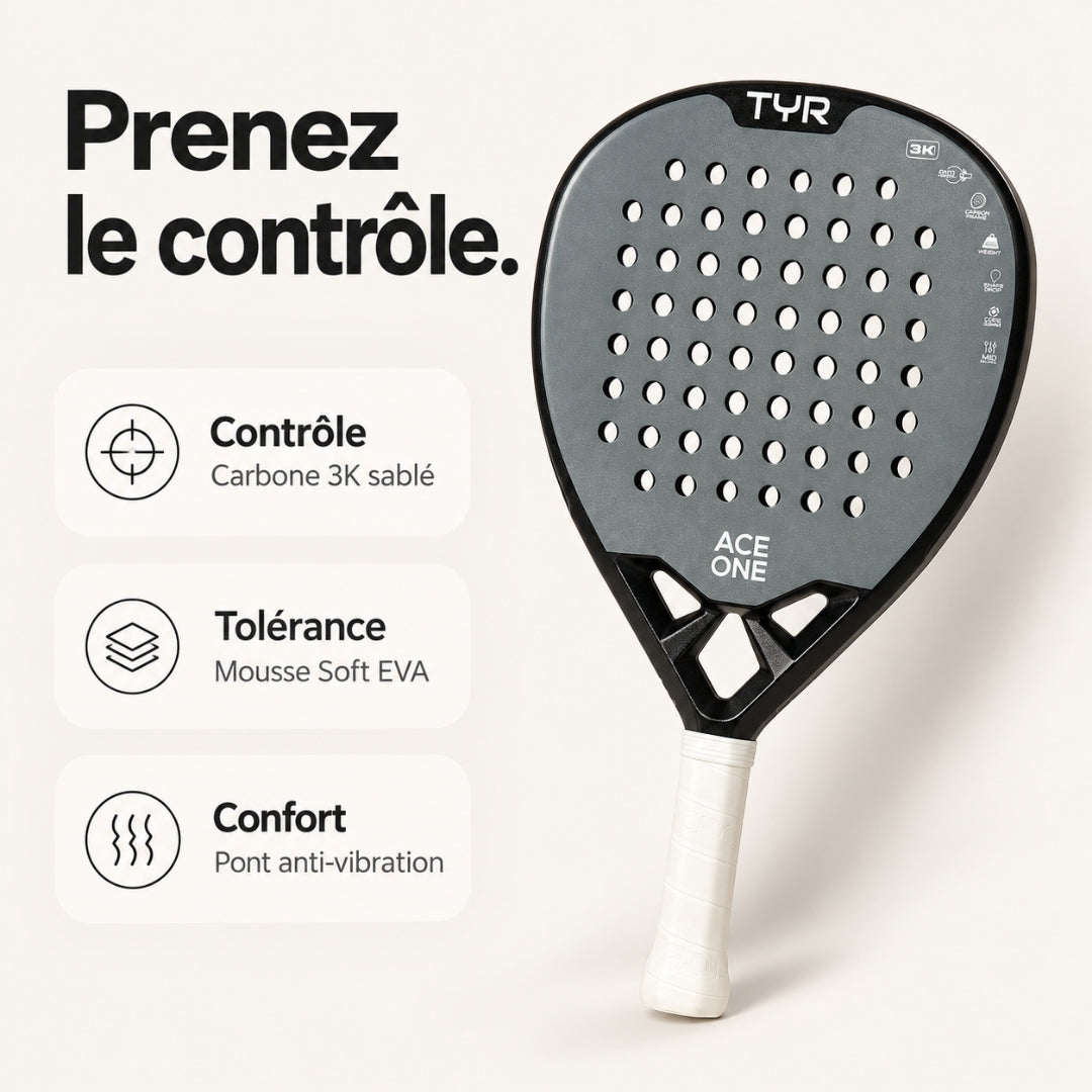 ACE ONE TŸR - Anti-Vibration Padel Racket, Comfort & Control