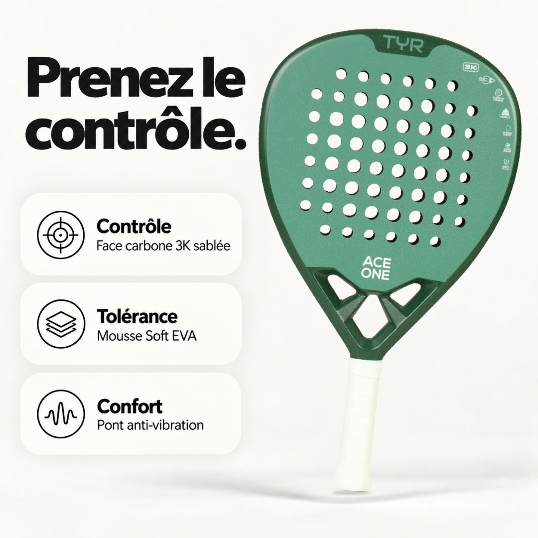 ACE ONE TYR Green Padel Racket, 70% Shock Absorption – Ace One