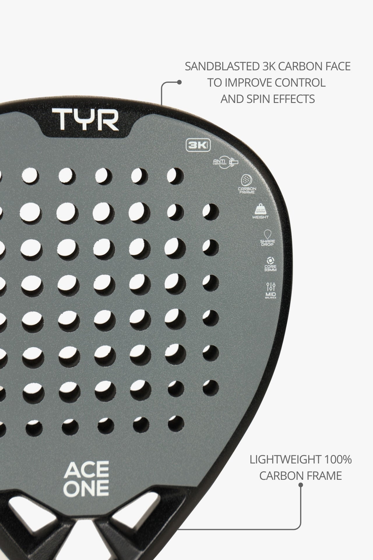ACE ONE TŸR Grey Silver padel racket profile