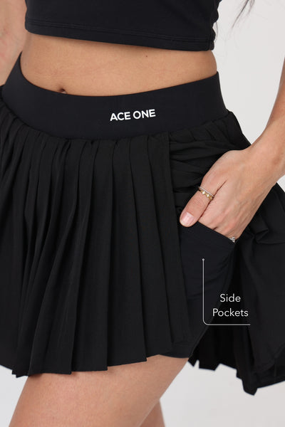 ACE ONE black padel skirt integrated inner short detail